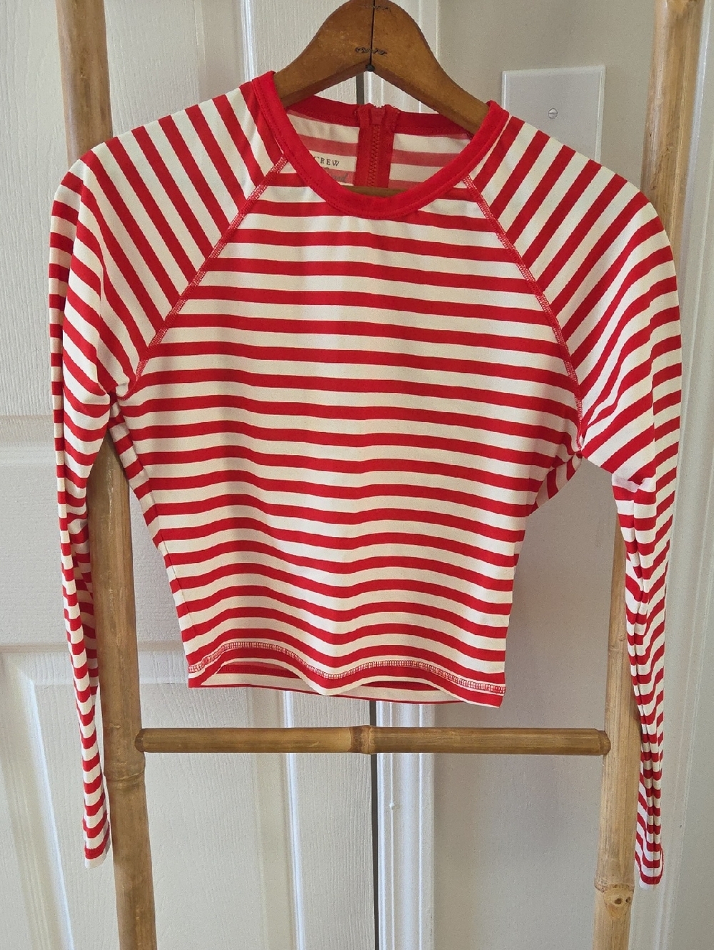 J. Crew Red & White Striped Cropped Rash Guard Medium Style E8431